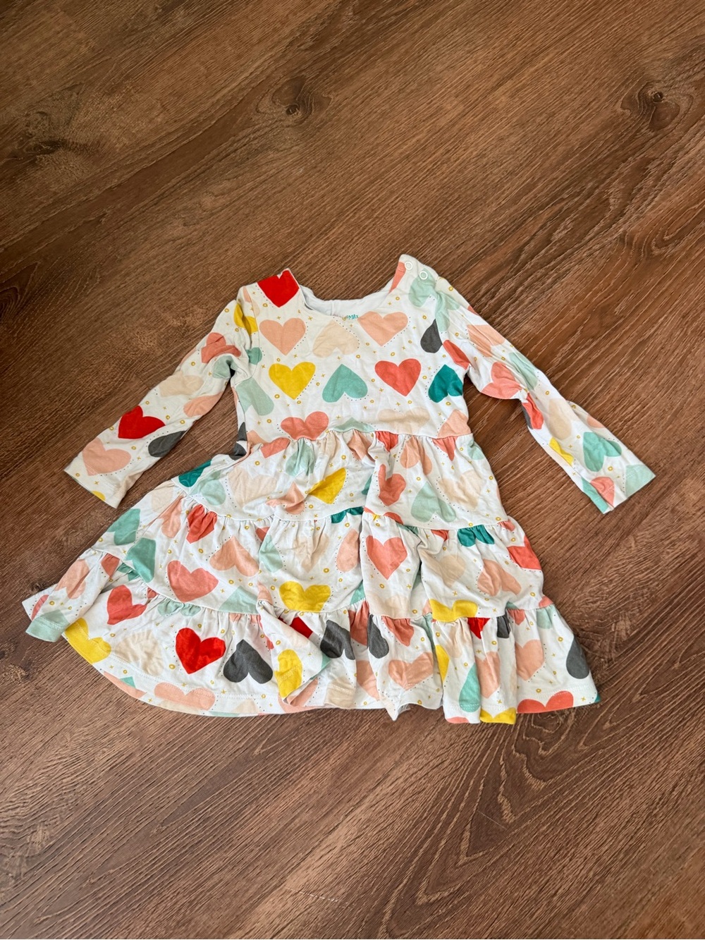 Girls' Long Sleeve Heart Print Dress - Multicolor Hearts
